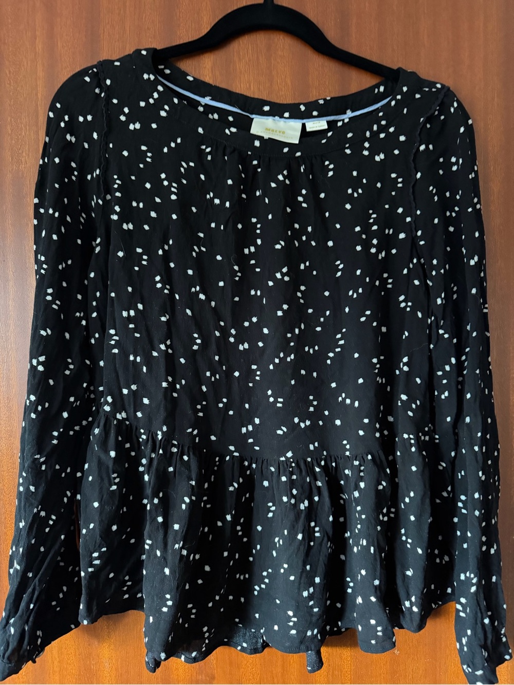 Maeve by Anthropologie Peplum Long-Sleeve Blouse with White Dot Print